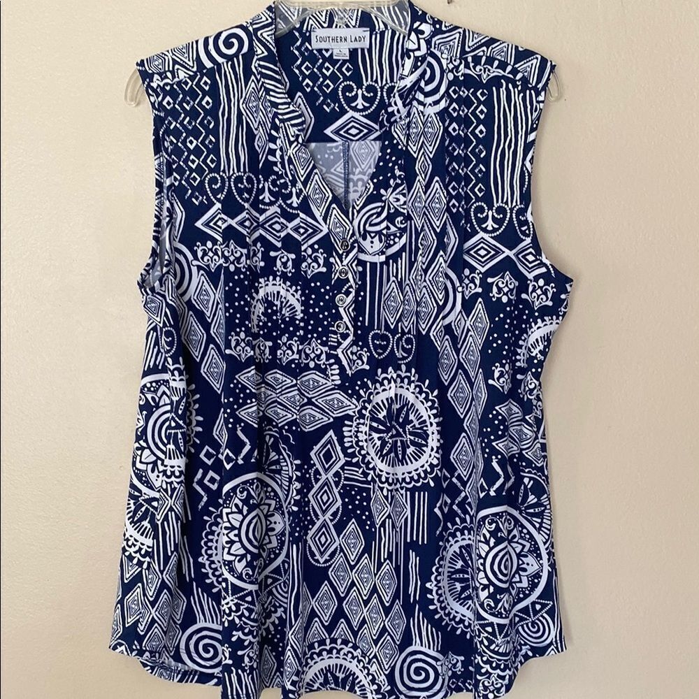 Southern Lady Navy and White Patterned Women's Top